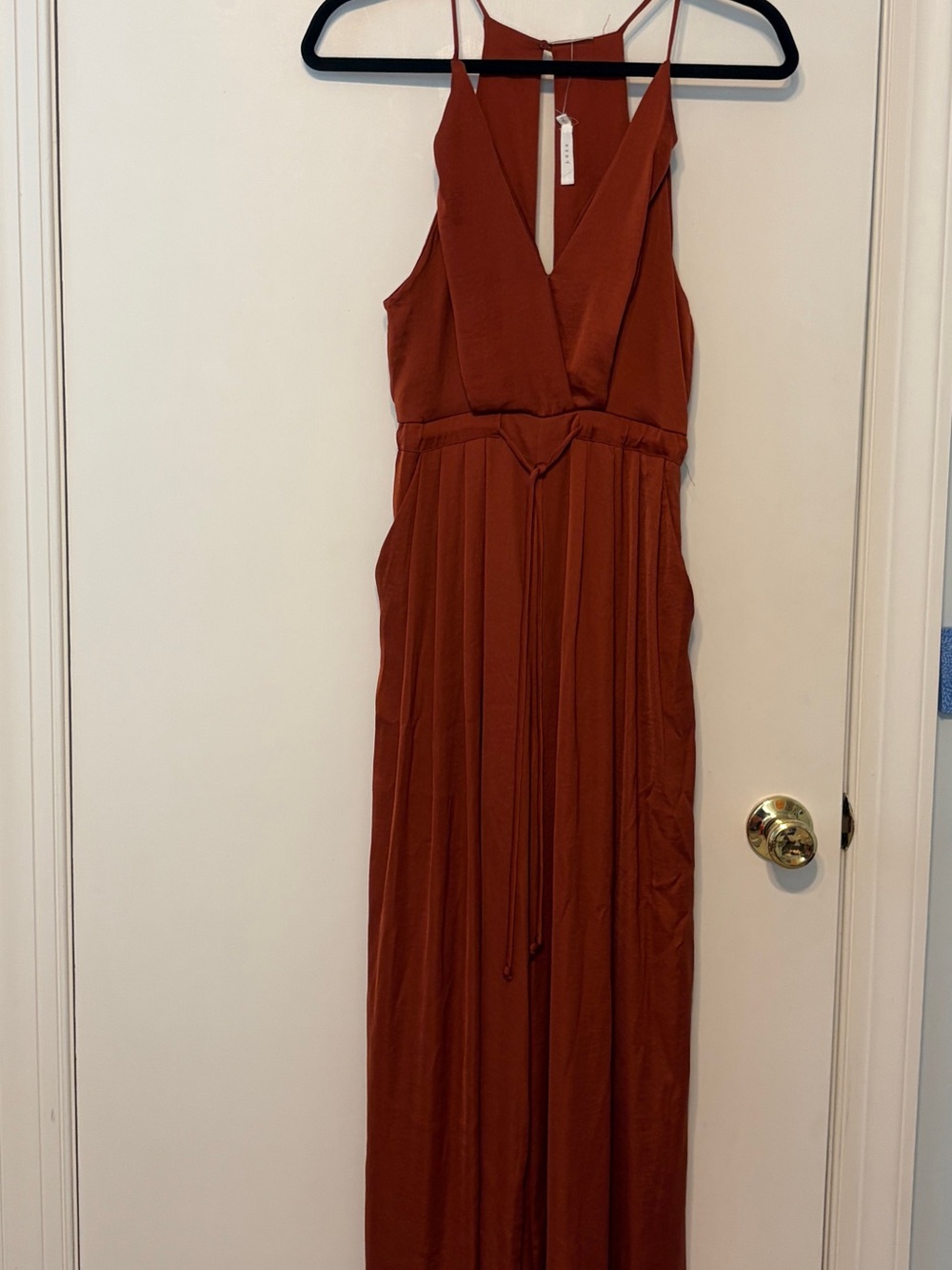 Rust Red Maxi romper with Plunging V-Neck